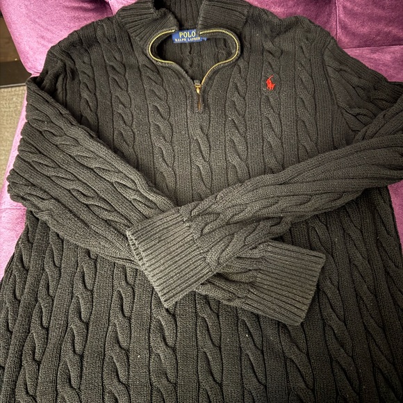 Ralph Lauren Black Cable Knit Zip-Up Sweater